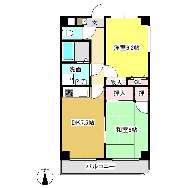 ボヌ-ル旭町(2DK/5階)の間取り写真