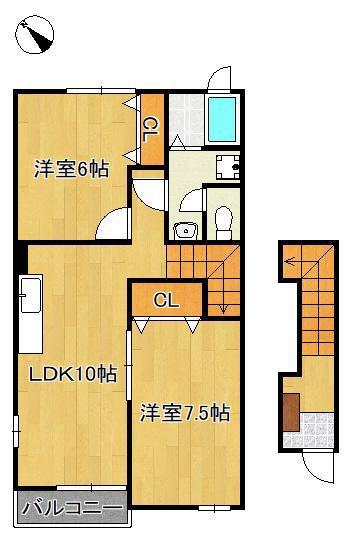 セイバリープレイスC棟(2LDK/2階)の間取り写真