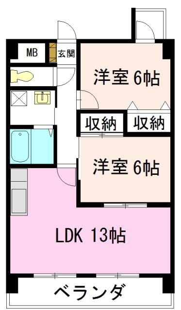 マ・メゾン小牧原 南館(2LDK/1階)の間取り写真