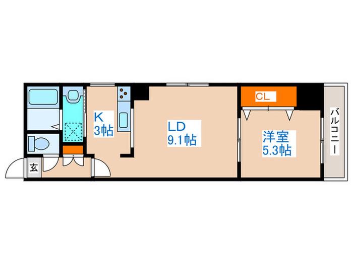 SPACE北三条(1LDK/9階)の間取り写真