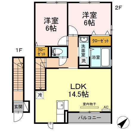 リバブル北高下B棟B棟(2LDK/2階)の間取り写真