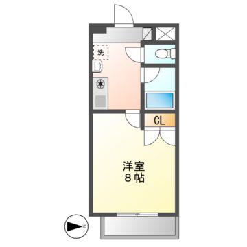 レージュ城西(1K/4階)の間取り写真