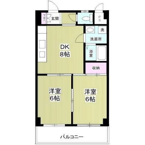 メゾン本厚木(2DK/1階)の間取り写真