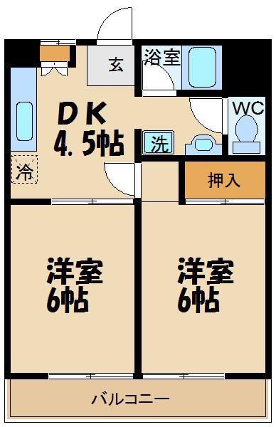 多摩第2パールハイツ(2DK/1階)の間取り写真