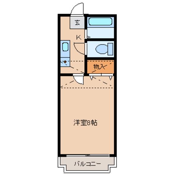ソレアード遠見塚 弐(1K/1階)の間取り写真