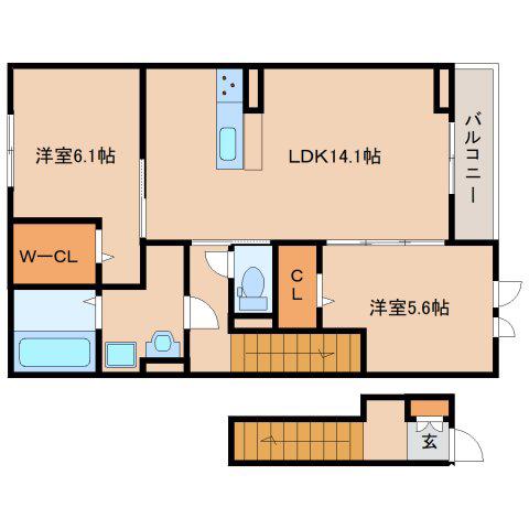 アムフル(2LDK/2階)の間取り写真