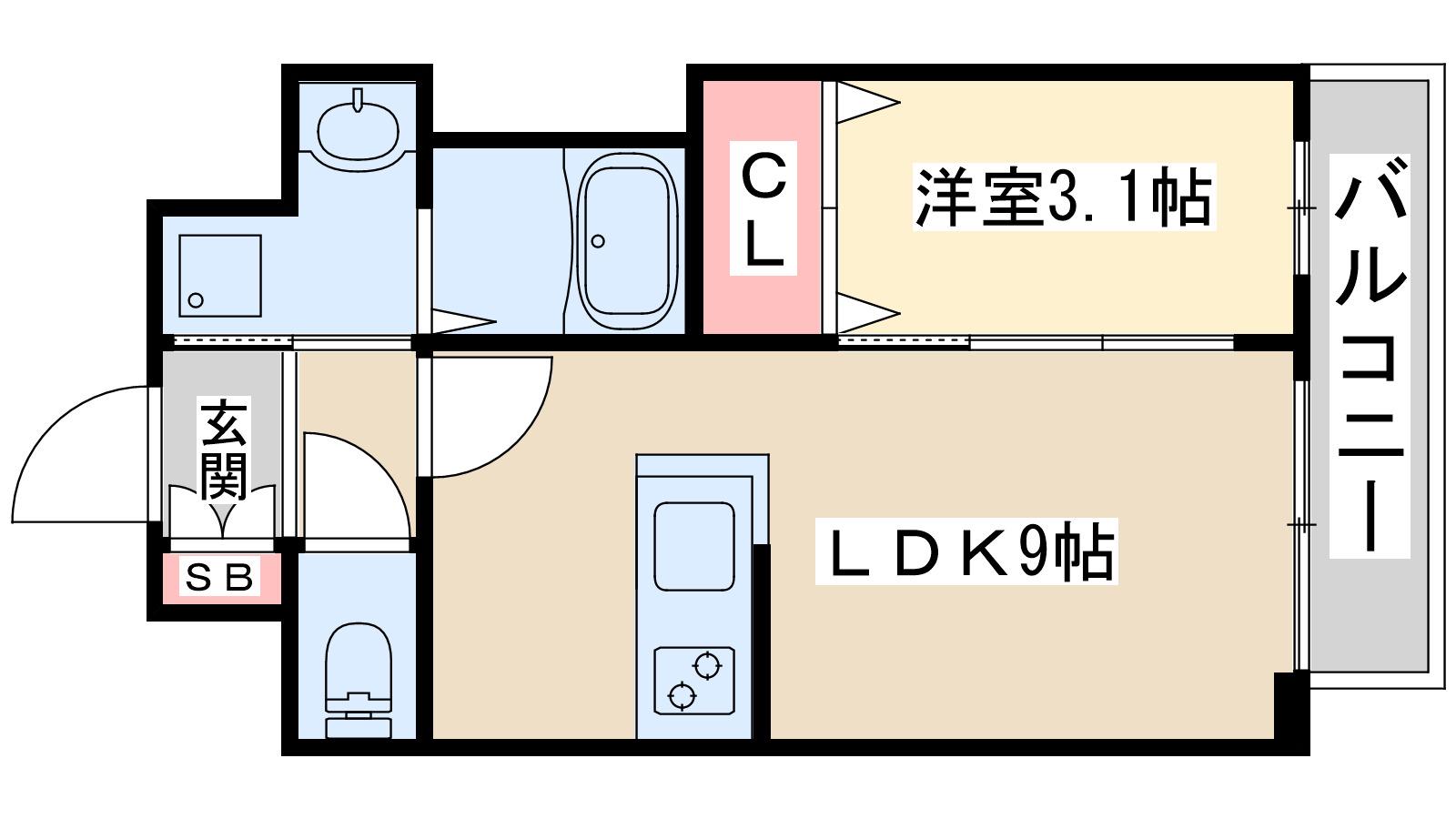 プレサンス京橋GREEN YARDアルミラ(1LDK/3階)の間取り写真