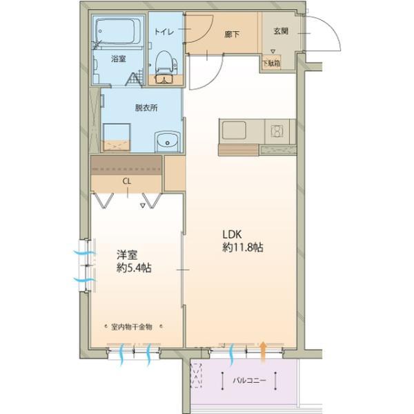 ハートフル下戸山(1LDK/3階)の間取り写真