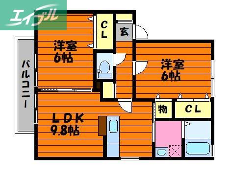 エクセレンス早島A(2LDK/2階)の間取り写真