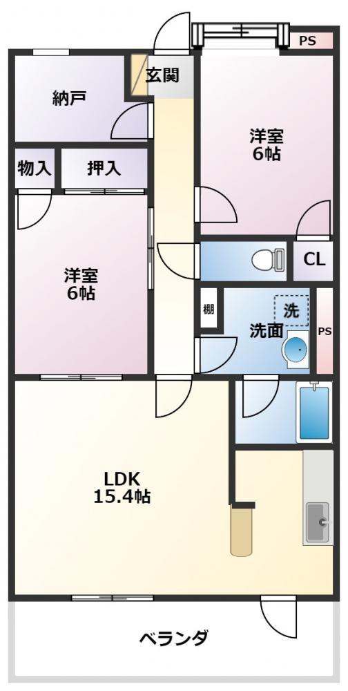 ヴァンクレールONE(2LDK/2階)の間取り写真
