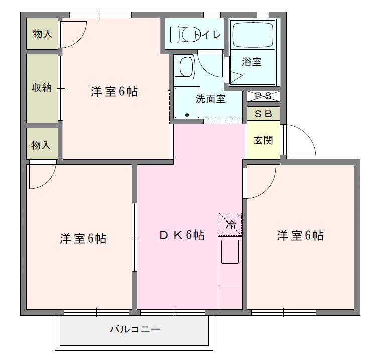セジュール島崎B(3DK/1階)の間取り写真
