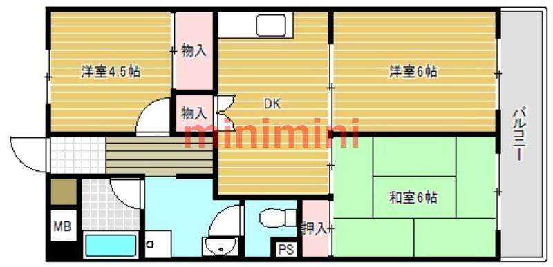 大川マンション(3DK/2階)の間取り写真