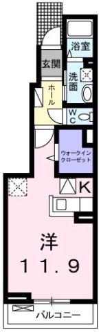 グラチチュードIV(1K/1階)の間取り写真