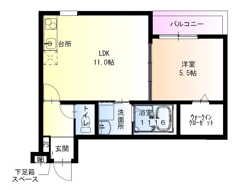 フジパレス住吉遠里小野III番館(1LDK/1階)の間取り写真