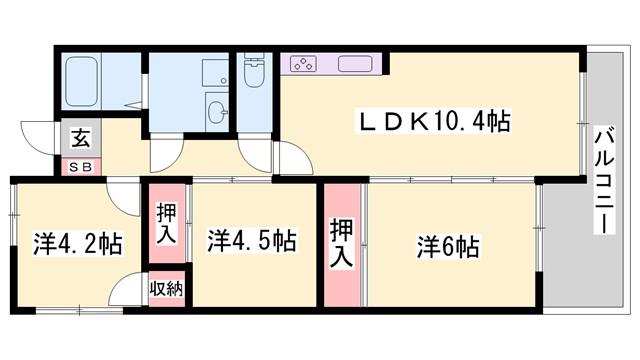 ライオンズマンション姫路船場南(3LDK/4階)の間取り写真