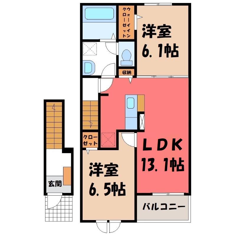ラ メゾン豊城A(2LDK/2階)の間取り写真