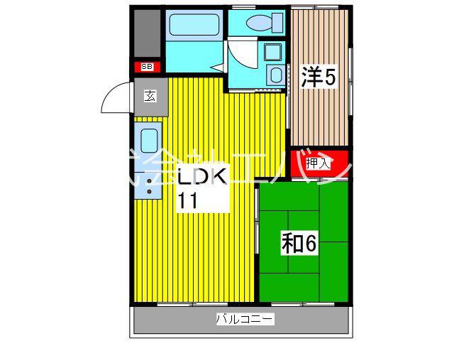 青木公園マンション(2LDK/3階)の間取り写真