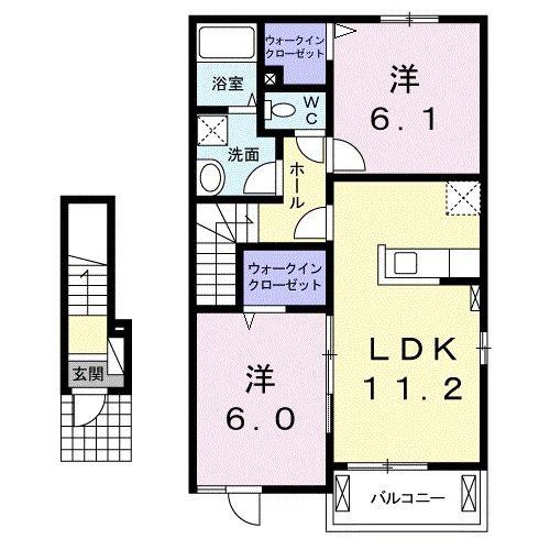 カーサ エスぺランツァII(2LDK/2階)の間取り写真