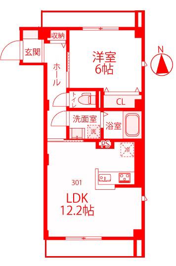 ベアレステ川崎(1LDK/3階)の間取り写真