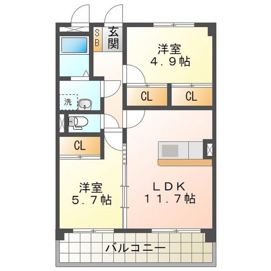 プリリアンスTAKEKOSHI(2LDK/5階)の間取り写真