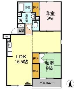 ホワイトヒルズ山陽A棟(2LDK/3階)の間取り写真