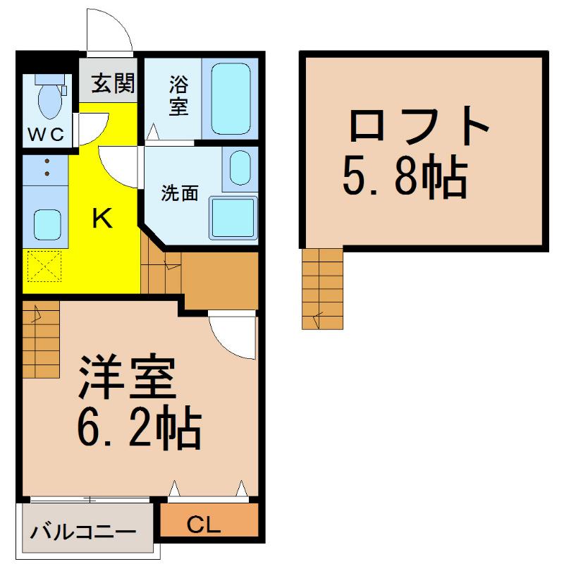 CREO八田参番館(1K/2階)の間取り写真