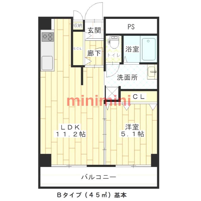 ドミニアムパレス東洋(1LDK/5階)の間取り写真