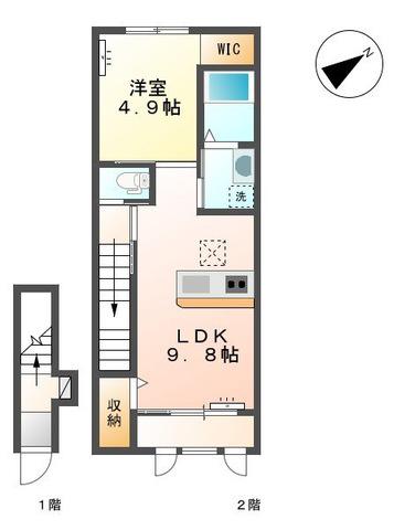 閑静な住環境が魅力(1LDK/2階)の間取り写真