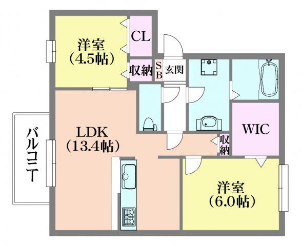 ラ・ヴェール鈴蘭(2LDK/2階)の間取り写真