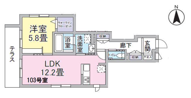 クレイドル ユウシン(1LDK/1階)の間取り写真