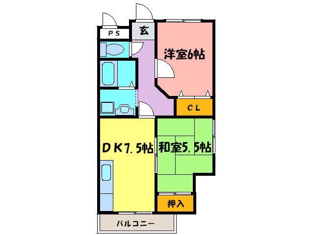 仲谷ハイツC(2DK/2階)の間取り写真