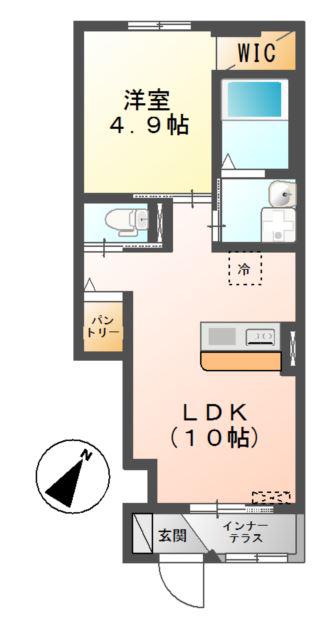 ベルヴィ鹿山(1LDK/1階)の間取り写真