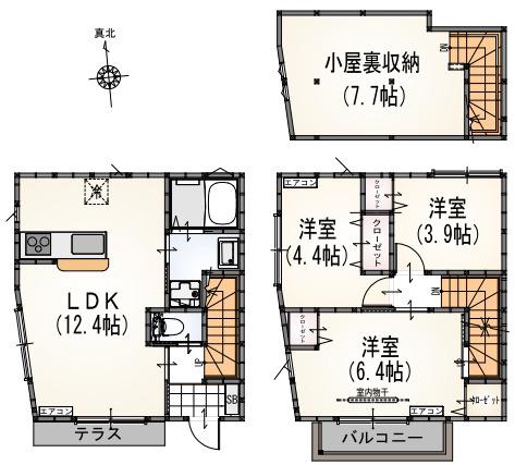 サンライズ万願寺(3LDK/1階)の間取り写真