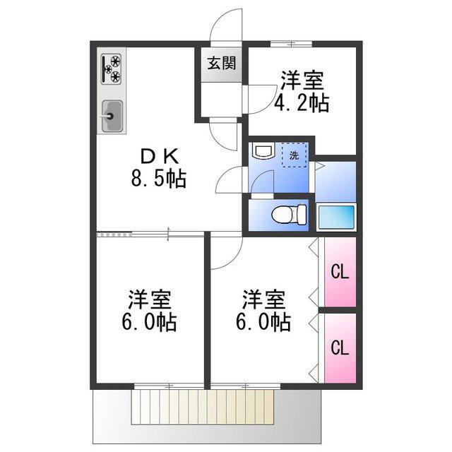 エステートピア泉北(3DK/2階)の間取り写真