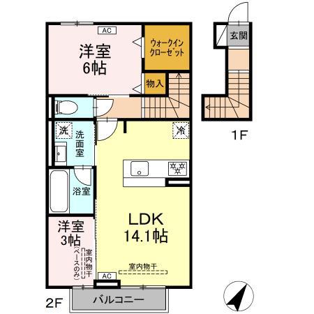 モンテファイブ(2LDK/2階)の間取り写真