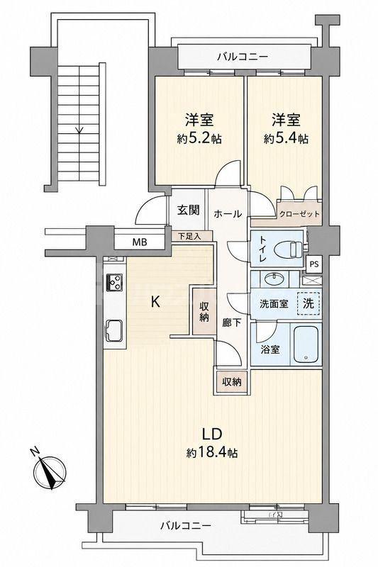 サンパセオ新柏D号館(2LDK/6階)の間取り写真
