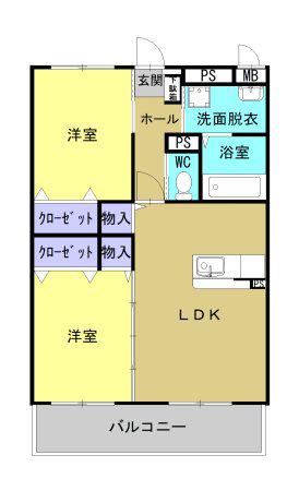 ソレイユ山ノ神(2LDK/2階)の間取り写真