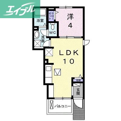 プランドール東花尻(1LDK/1階)の間取り写真