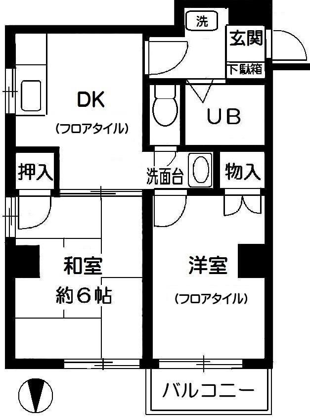 ヴィラグレース(2DK/3階)の間取り写真