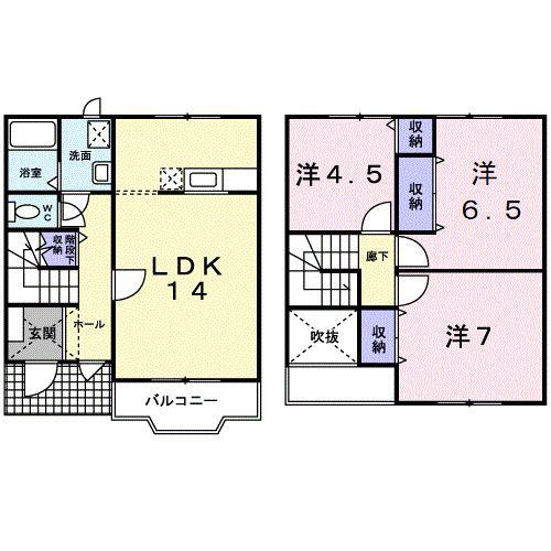 JR五能線 向能代駅 徒歩22分 2階建 築25年(3LDK/1階)の間取り写真