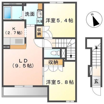 SKY HILL(2LDK/2階)の間取り写真