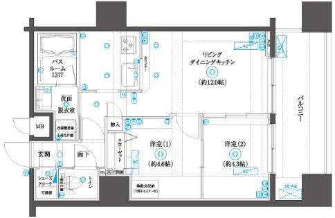 ズーム横浜スクエア(2LDK/6階)の間取り写真