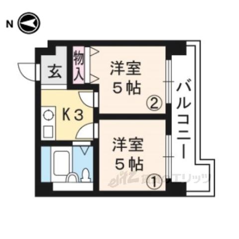 アメニティ京都二番館(2K/5階)の間取り写真