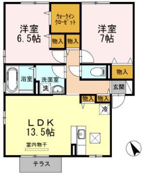 メゾンドールC棟(2LDK/1階)の間取り写真