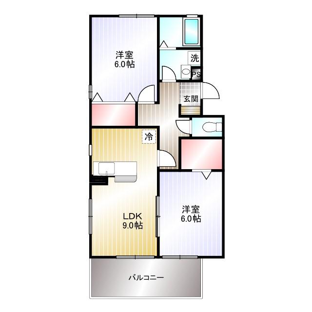 メゾンフルール(2LDK/1階)の間取り写真