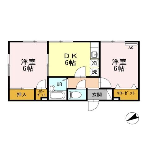 セントヒルズM(2DK/1階)の間取り写真