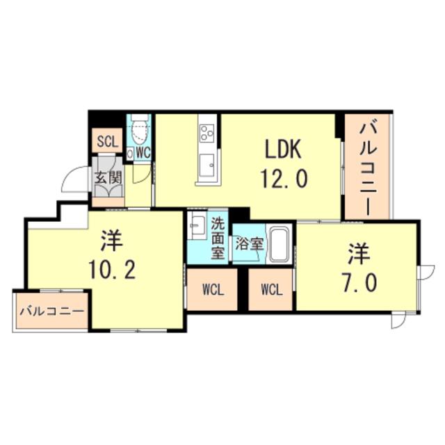 シャーメゾンガーデンズ KNK(2LDK/2階)の間取り写真