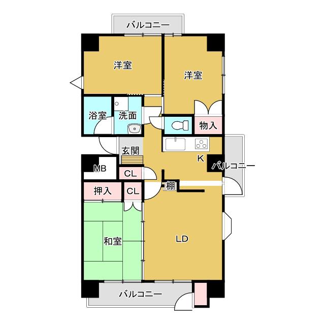 メイプル紫竹山(3LDK/3階)の間取り写真
