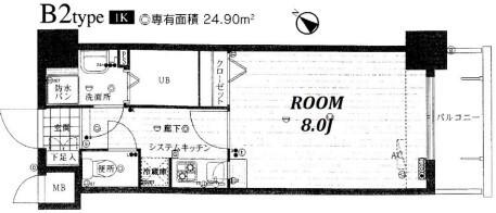 レジデンシャルヒルズ博多南(1K/4階)の間取り写真