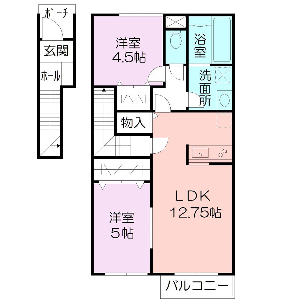 PRENDRE TWO(2LDK/2階)の間取り写真